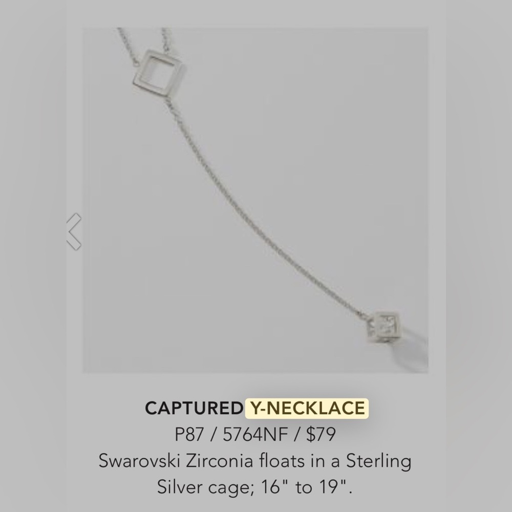 Touchstone Crystal.  Silver Colored Necklace with Swarovski Zirconia.